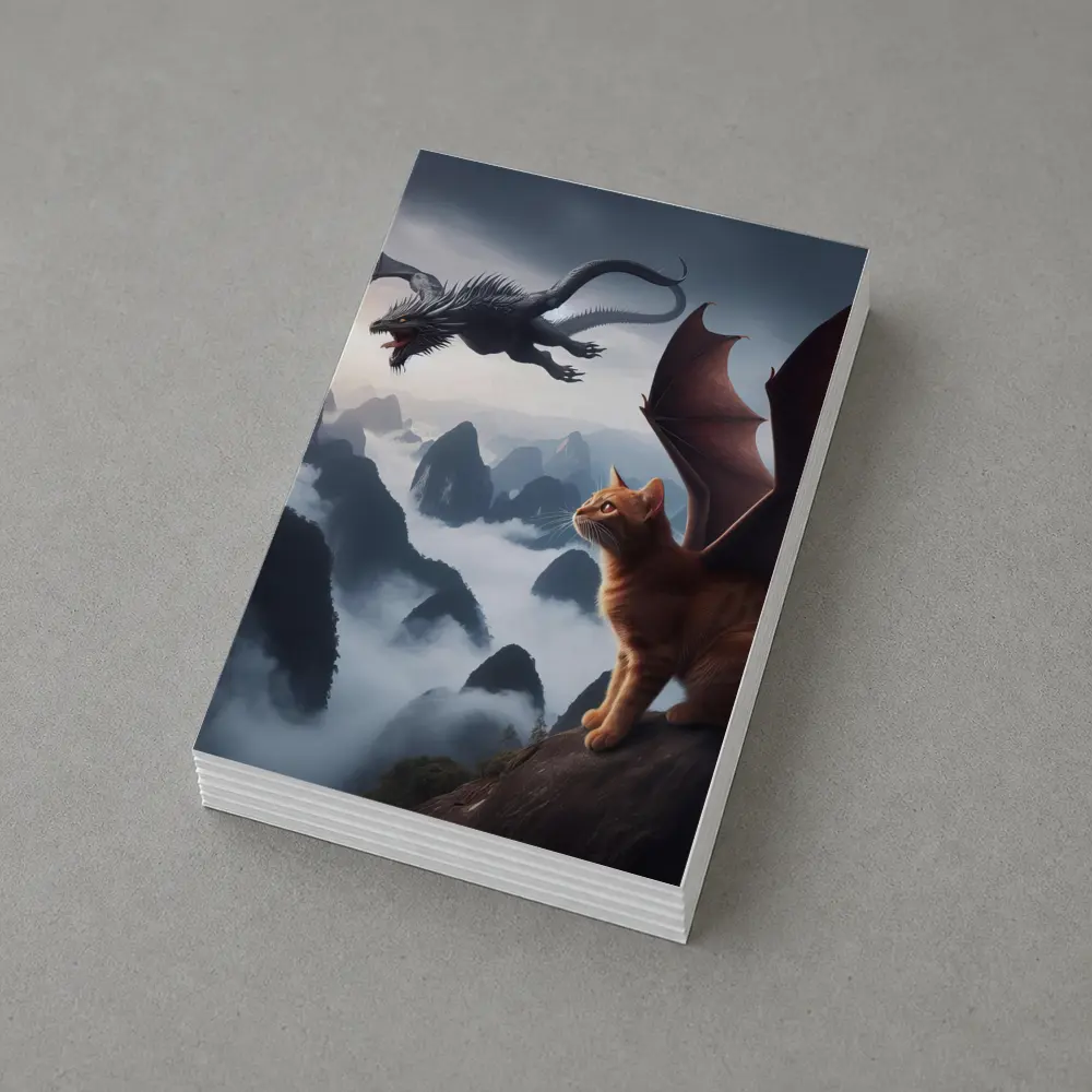 Orange Cat Dragon Wings Misty Mountain Fantasy – Postcards