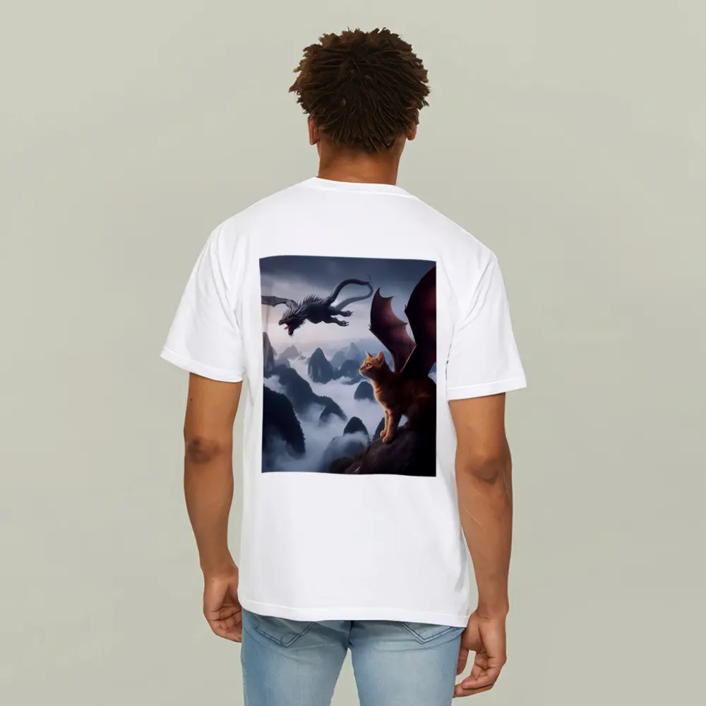 Orange Cat Dragon Wings Misty Mountain Fantasy – T-Shirts