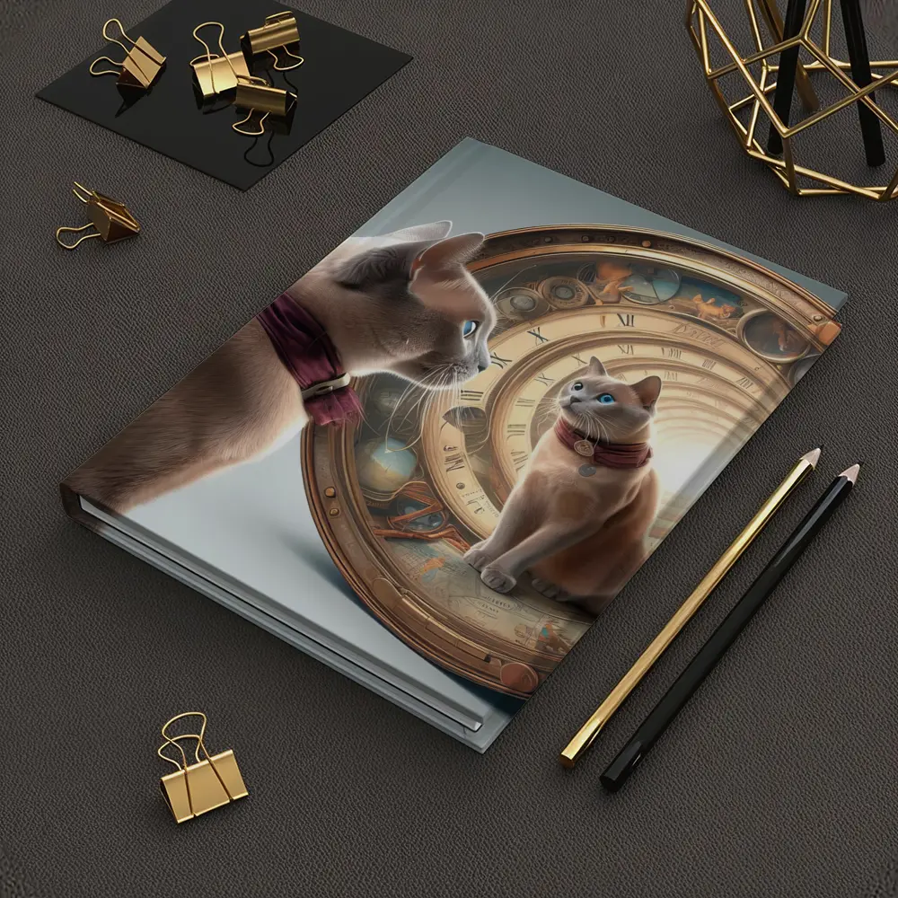Burmese Cat Gazing Into Cosmic Clock Portal – Notebooks