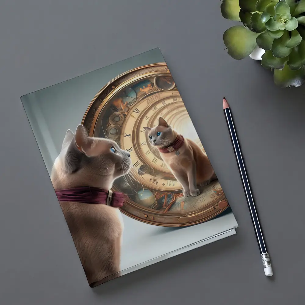 Burmese Cat Gazing Into Cosmic Clock Portal – Notebooks