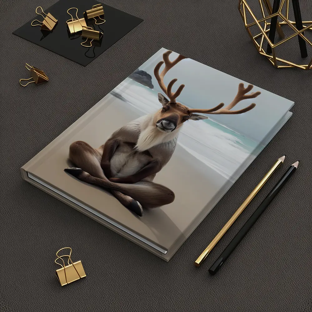 Reindeer Meditating on Sandy Ocean Beach – Notebooks