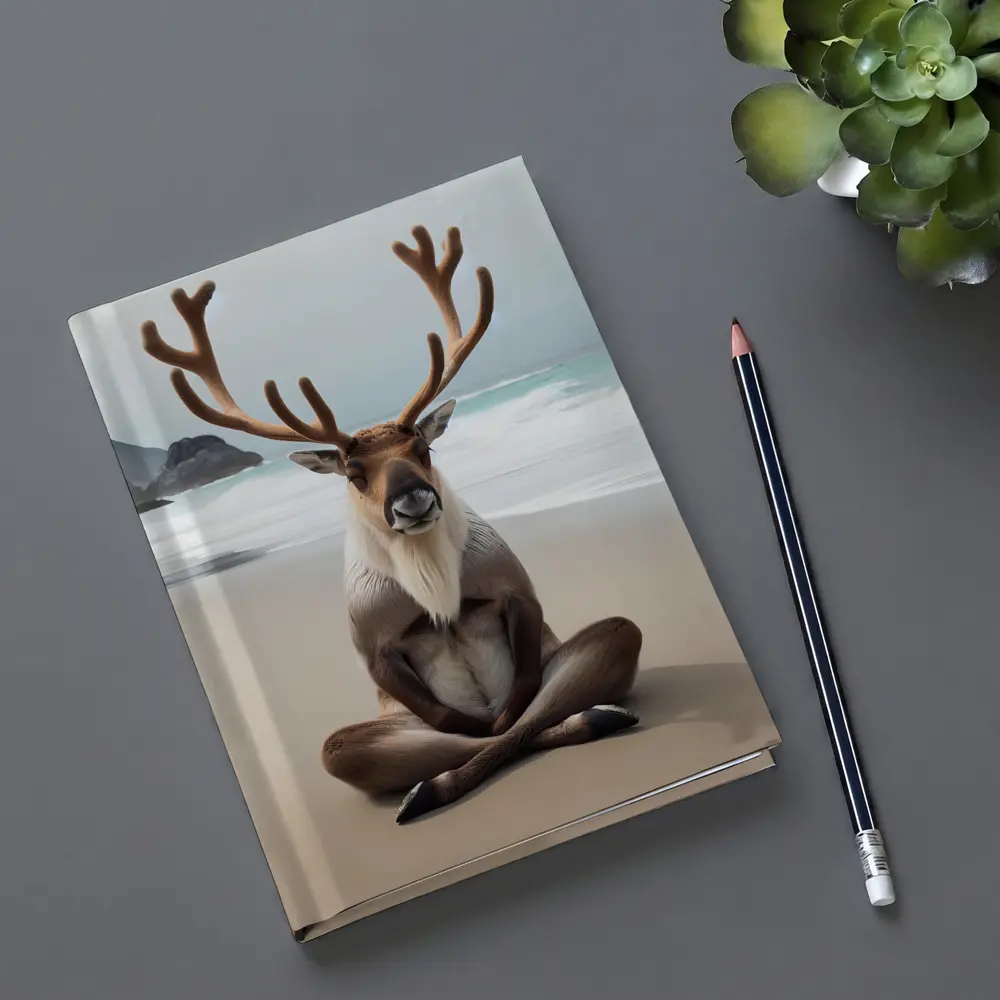 Reindeer Meditating on Sandy Ocean Beach – Notebooks