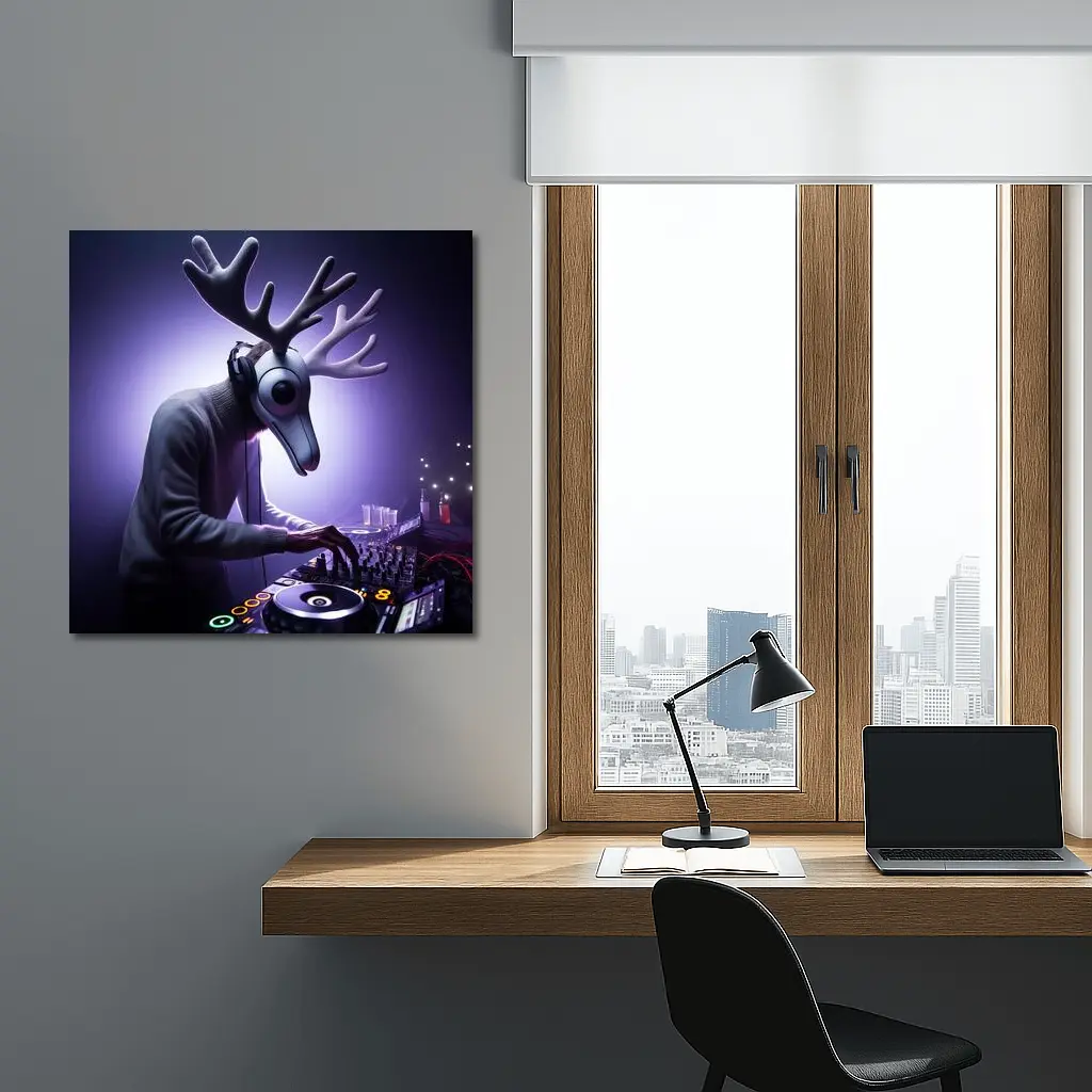 Deer DJ Spinning Tracks Purple Club Night – Wall Art
