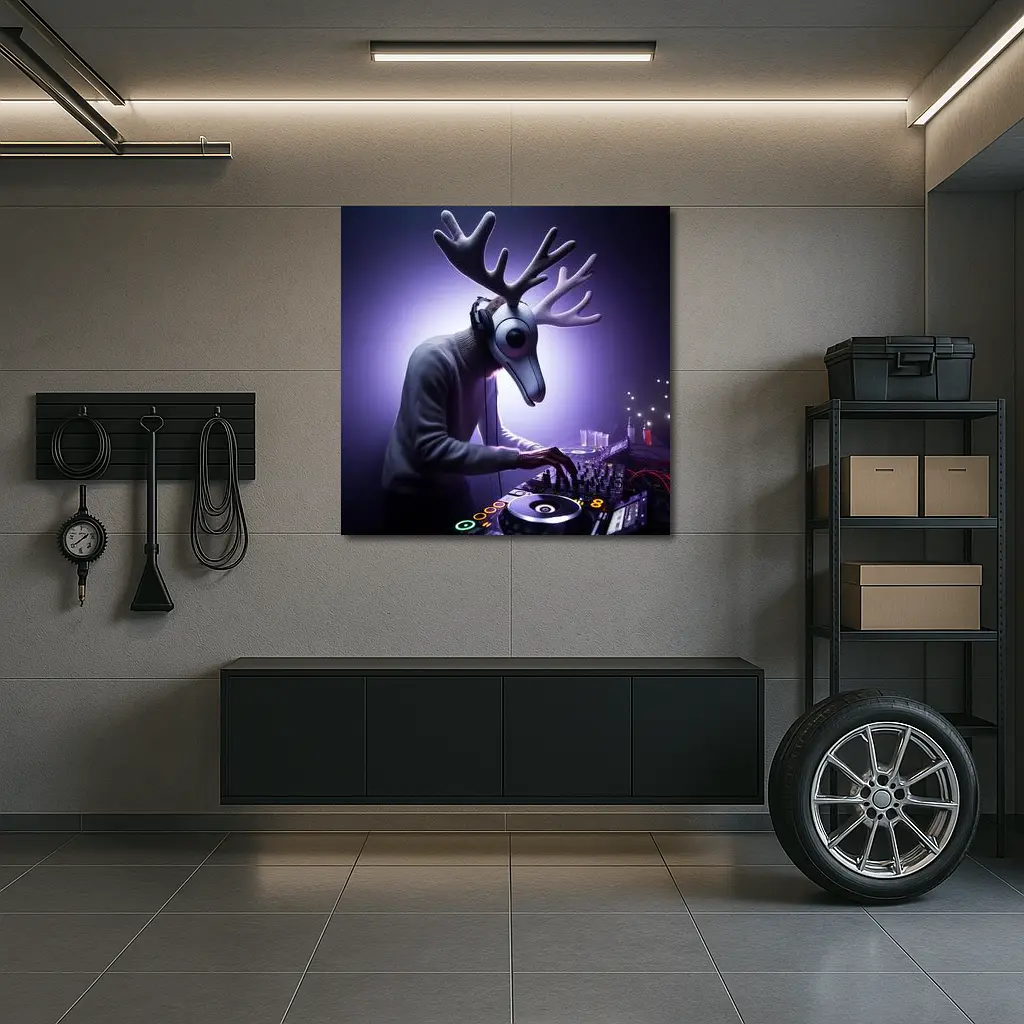 Deer DJ Spinning Tracks Purple Club Night – Wall Art