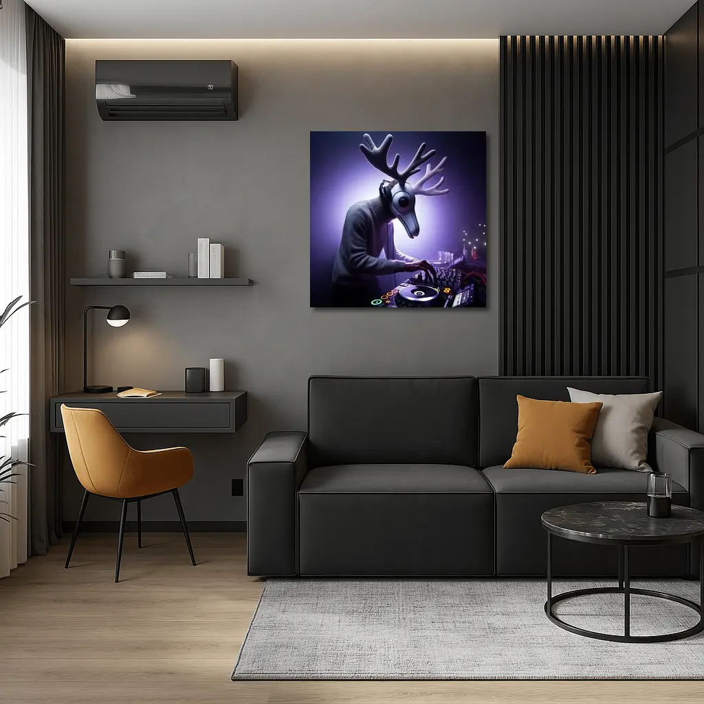 Deer DJ Spinning Tracks Purple Club Night – Wall Art