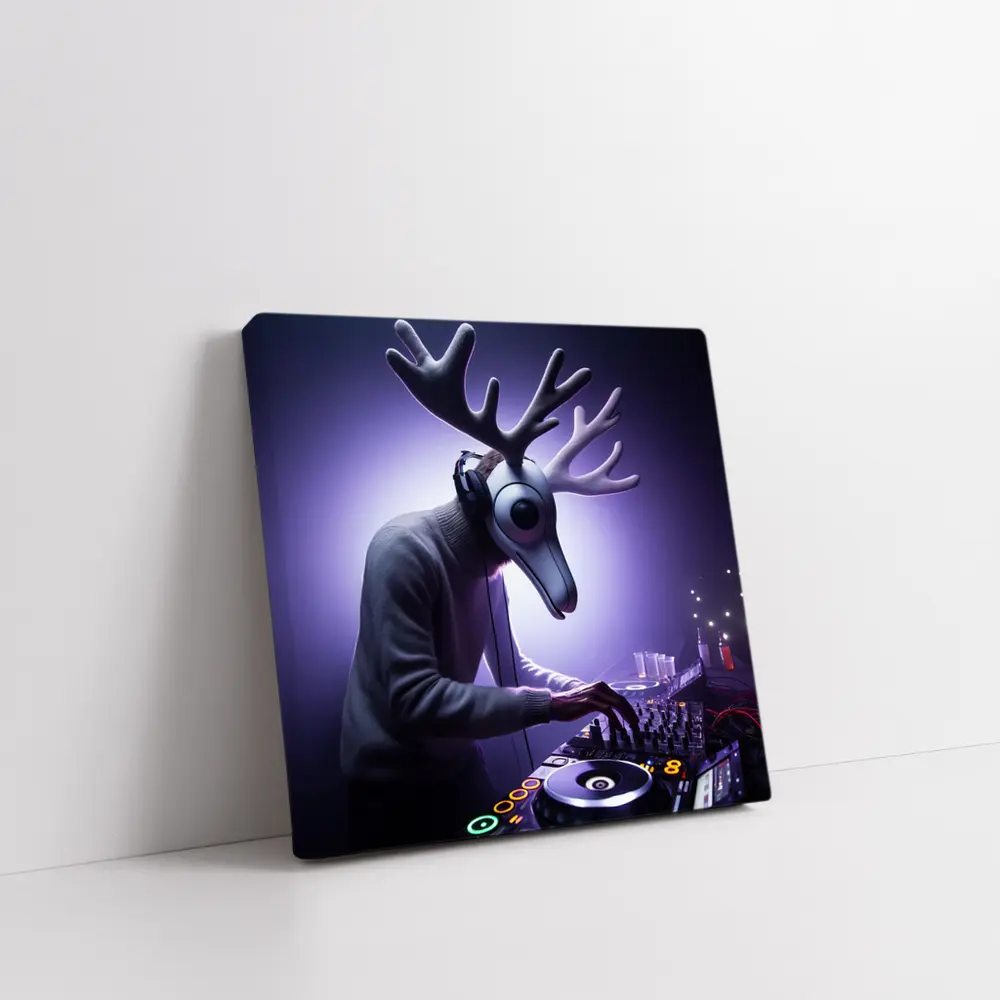 Deer DJ Spinning Tracks Purple Club Night – Wall Art
