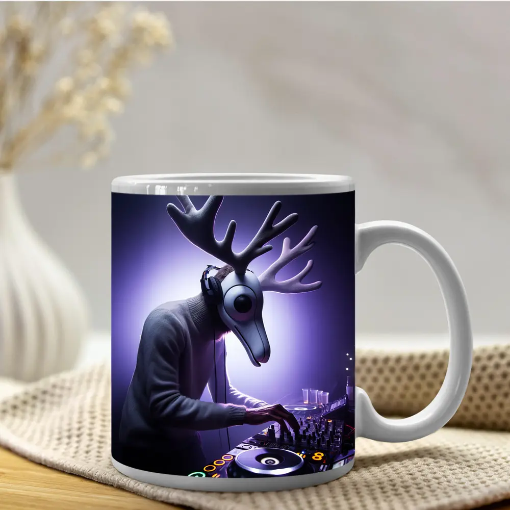 Deer DJ Spinning Tracks Purple Club Night – Mugs