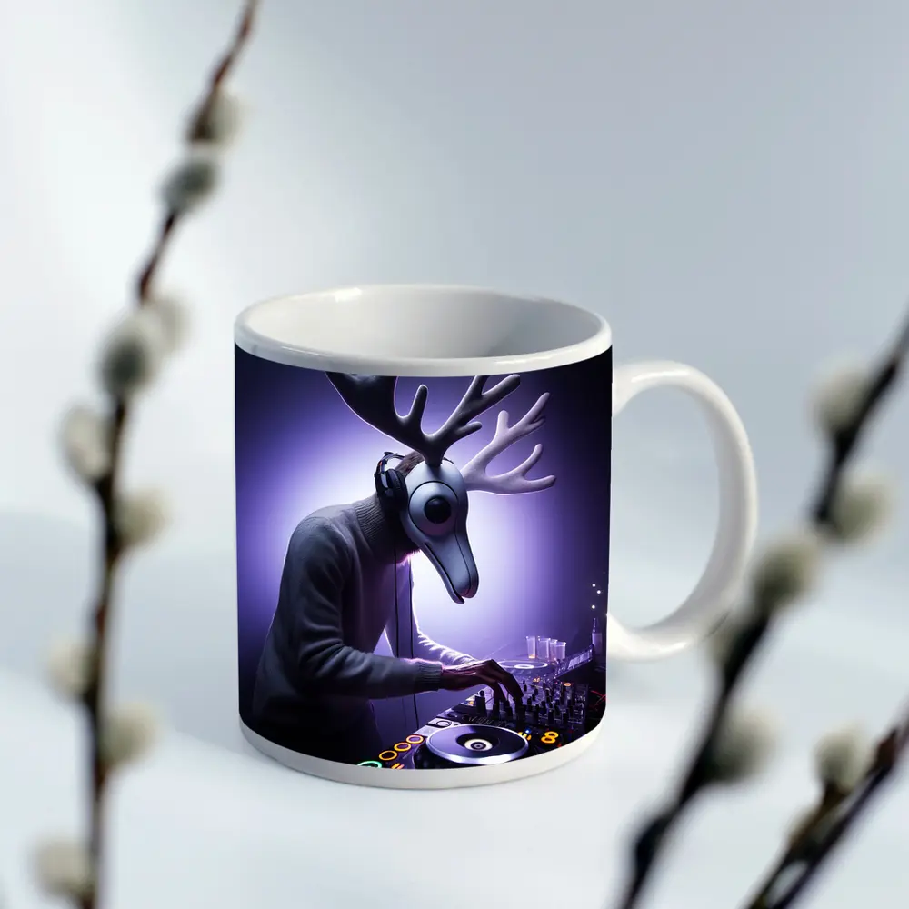 Deer DJ Spinning Tracks Purple Club Night – Mugs