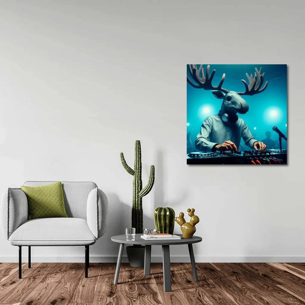 Moose DJ Spinning Records Club Night – Wall Art