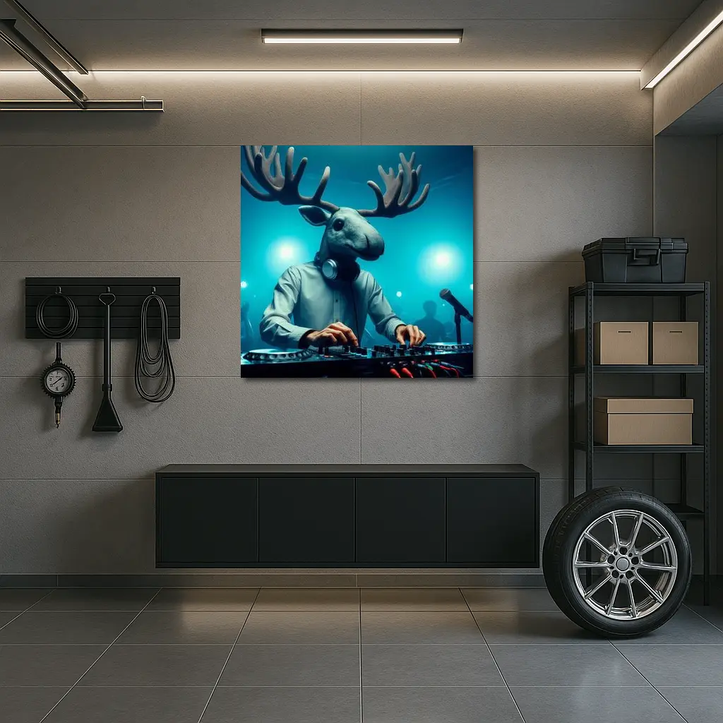 Moose DJ Spinning Records Club Night – Wall Art