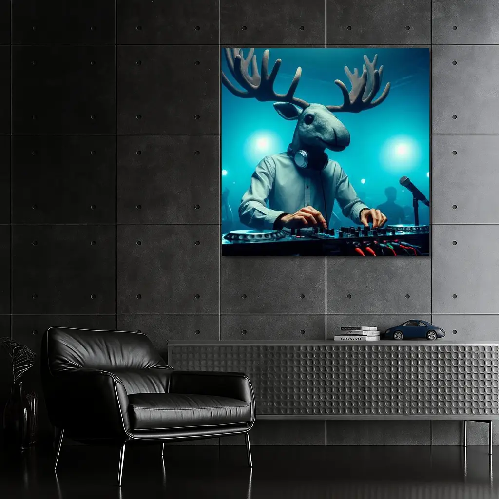 Moose DJ Spinning Records Club Night – Wall Art