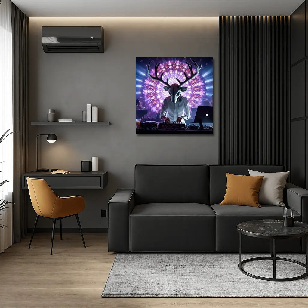 Deer DJ Spinning At Neon Club – Wall Art