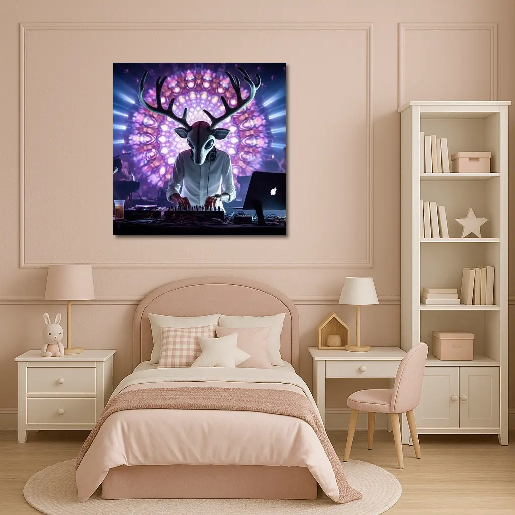 Deer DJ Spinning At Neon Club – Wall Art