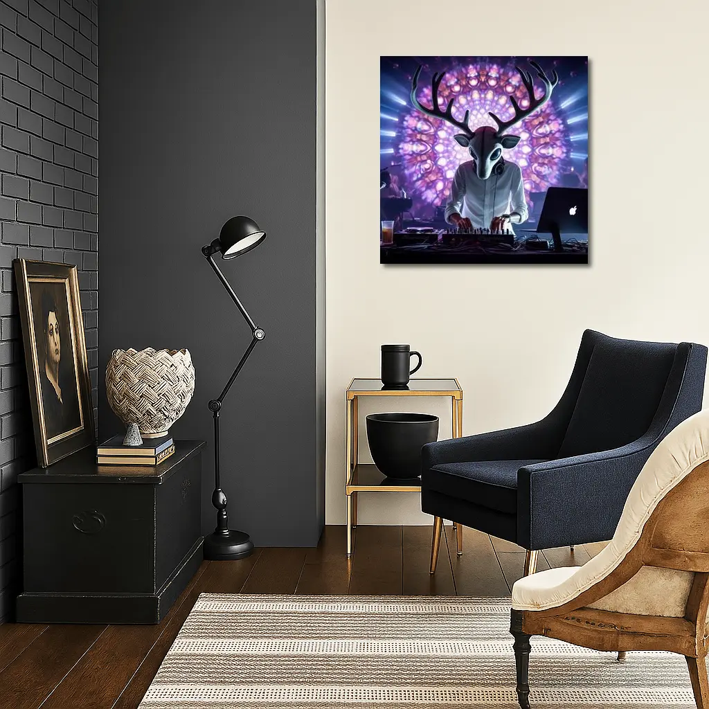 Deer DJ Spinning At Neon Club – Wall Art