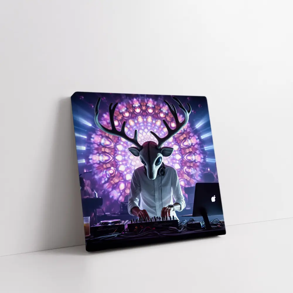 Deer DJ Spinning At Neon Club – Wall Art