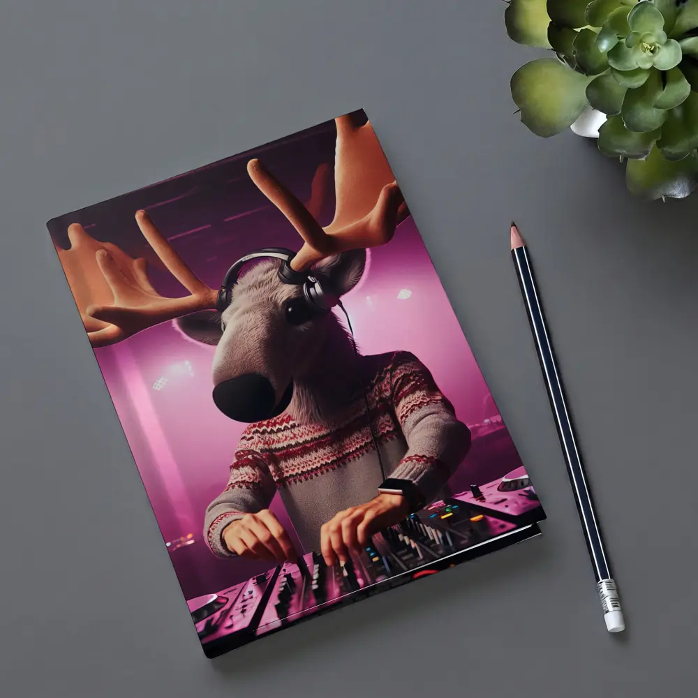 Moose DJ Spinning Records Pink Neon Club – Notebooks