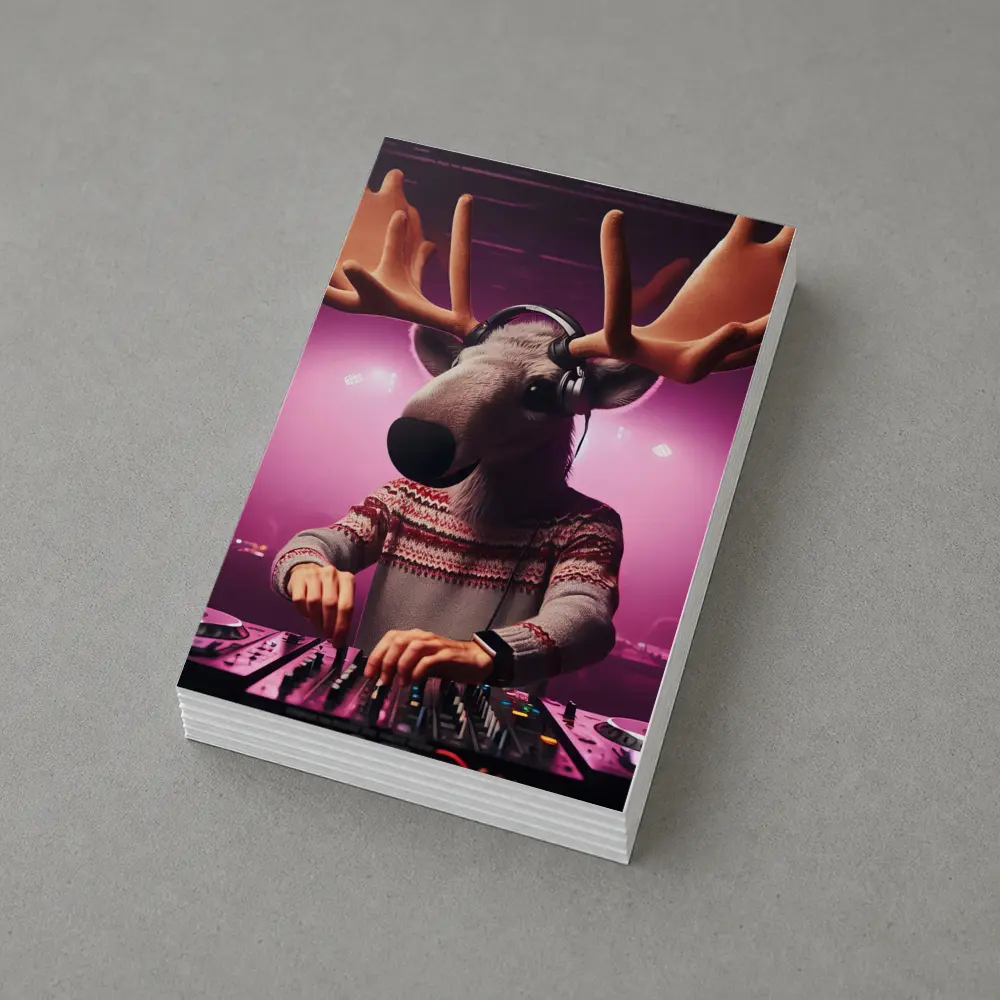 Moose DJ Spinning Records Pink Neon Club – Postcards