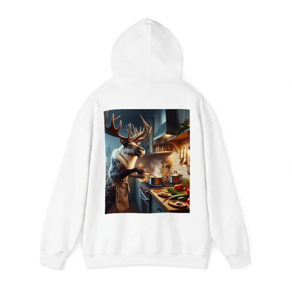 Reindeer Chef Cooking in Cozy Kitchen – Hoodies