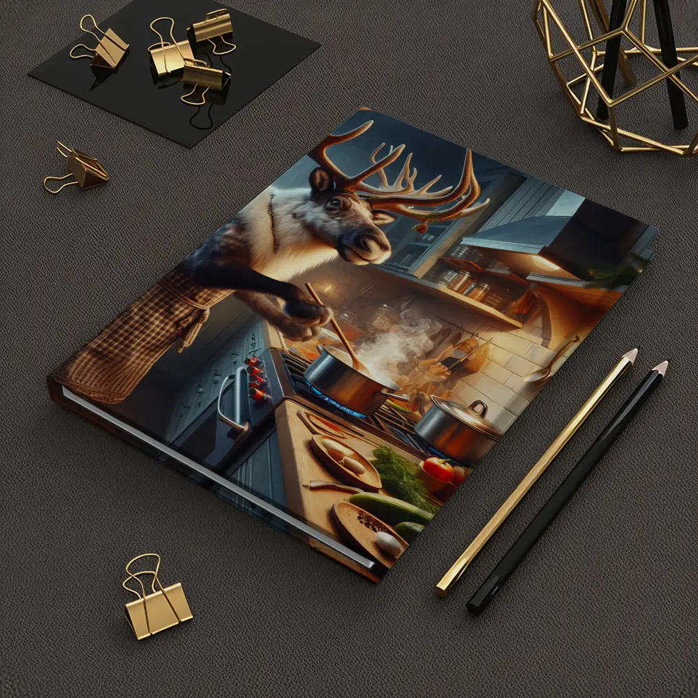 Reindeer Chef Cooking in Cozy Kitchen – Notebooks