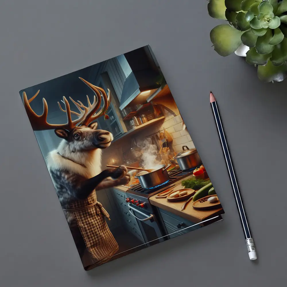 Reindeer Chef Cooking in Cozy Kitchen – Notebooks