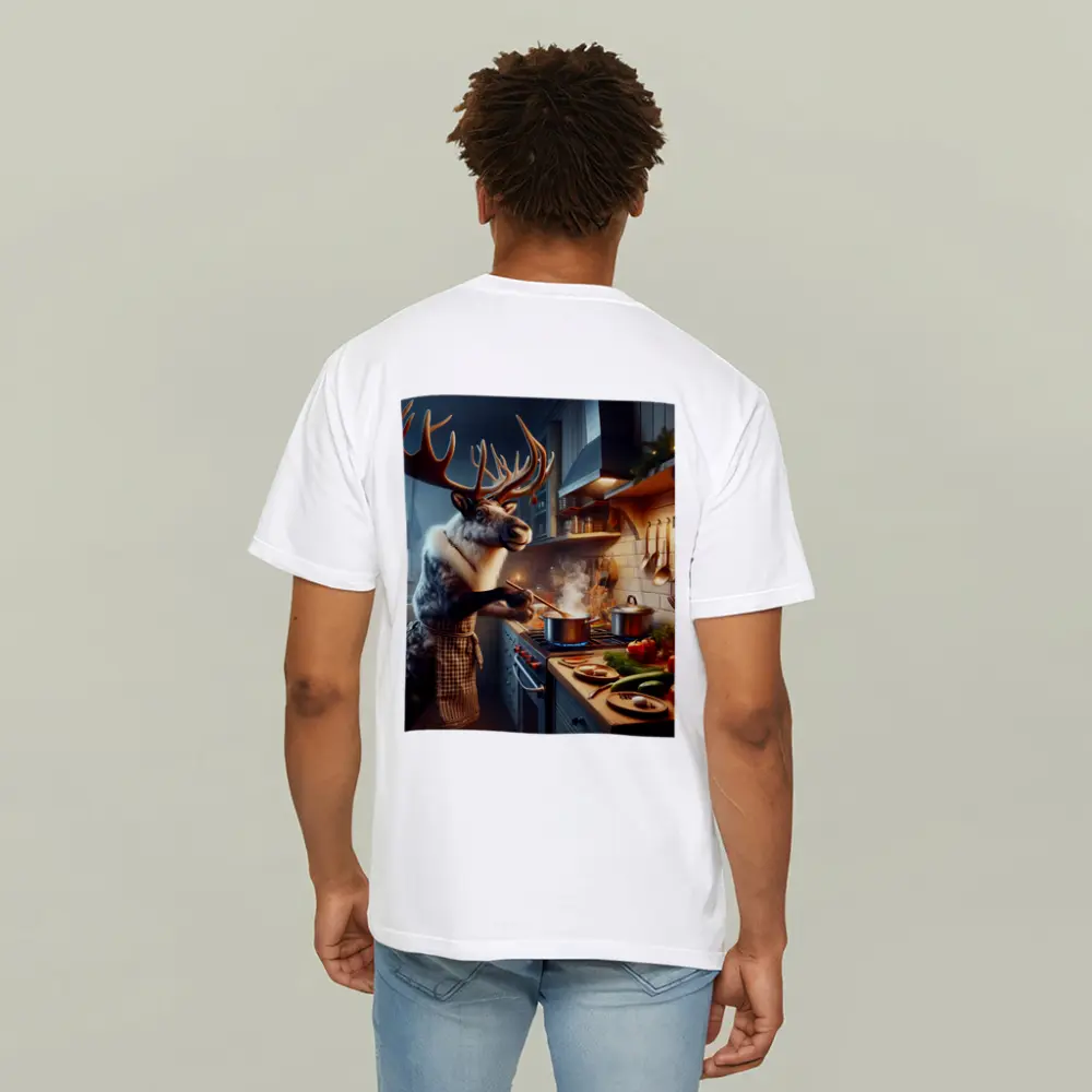 Reindeer Chef Cooking in Cozy Kitchen – T-Shirts
