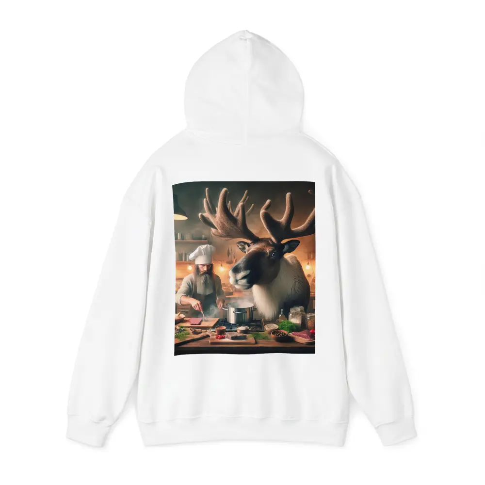 Caribou Chef Cooking in Rustic Kitchen – Hoodies