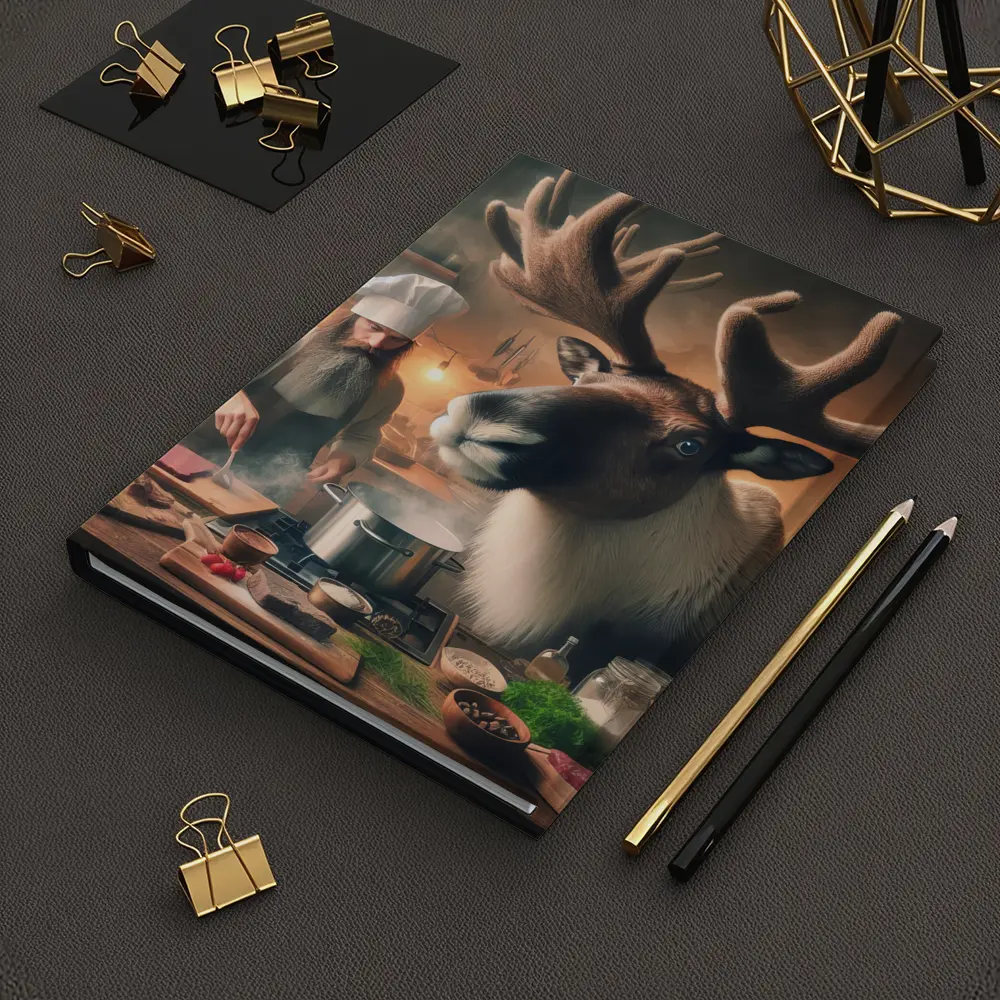 Caribou Chef Cooking in Rustic Kitchen – Notebooks