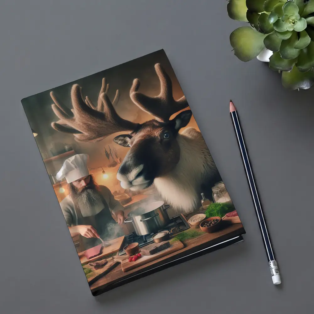 Caribou Chef Cooking in Rustic Kitchen – Notebooks