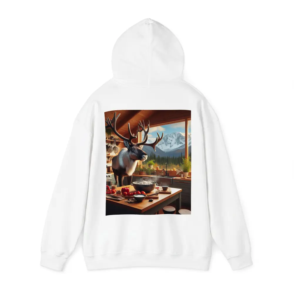 Caribou Cooking in Mountain Cabin Kitchen – Hoodies
