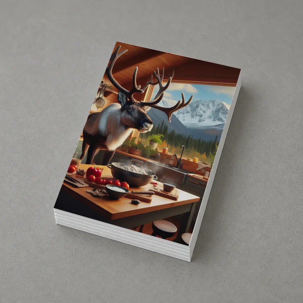 Caribou Cooking in Mountain Cabin Kitchen – Postcards