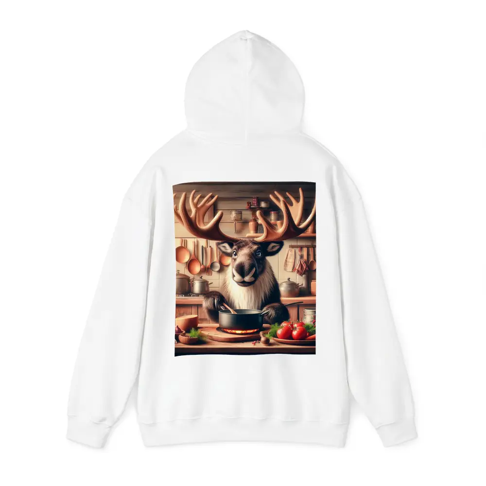 Moose Chef Cooking in Rustic Kitchen – Hoodies