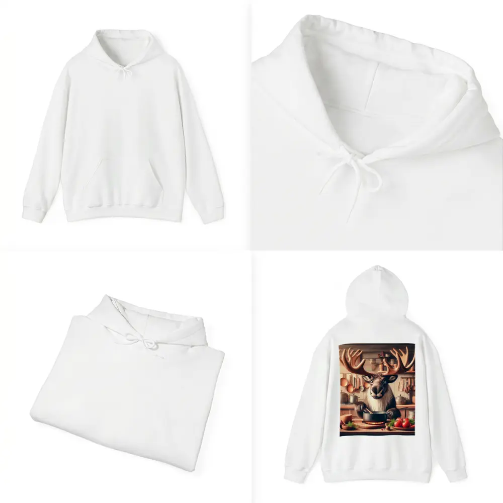 Moose Chef Cooking in Rustic Kitchen – Hoodies