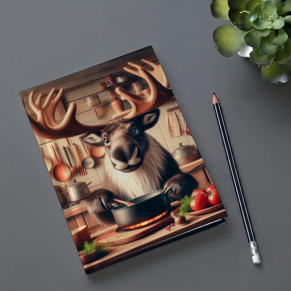 Moose Chef Cooking in Rustic Kitchen – Notebooks