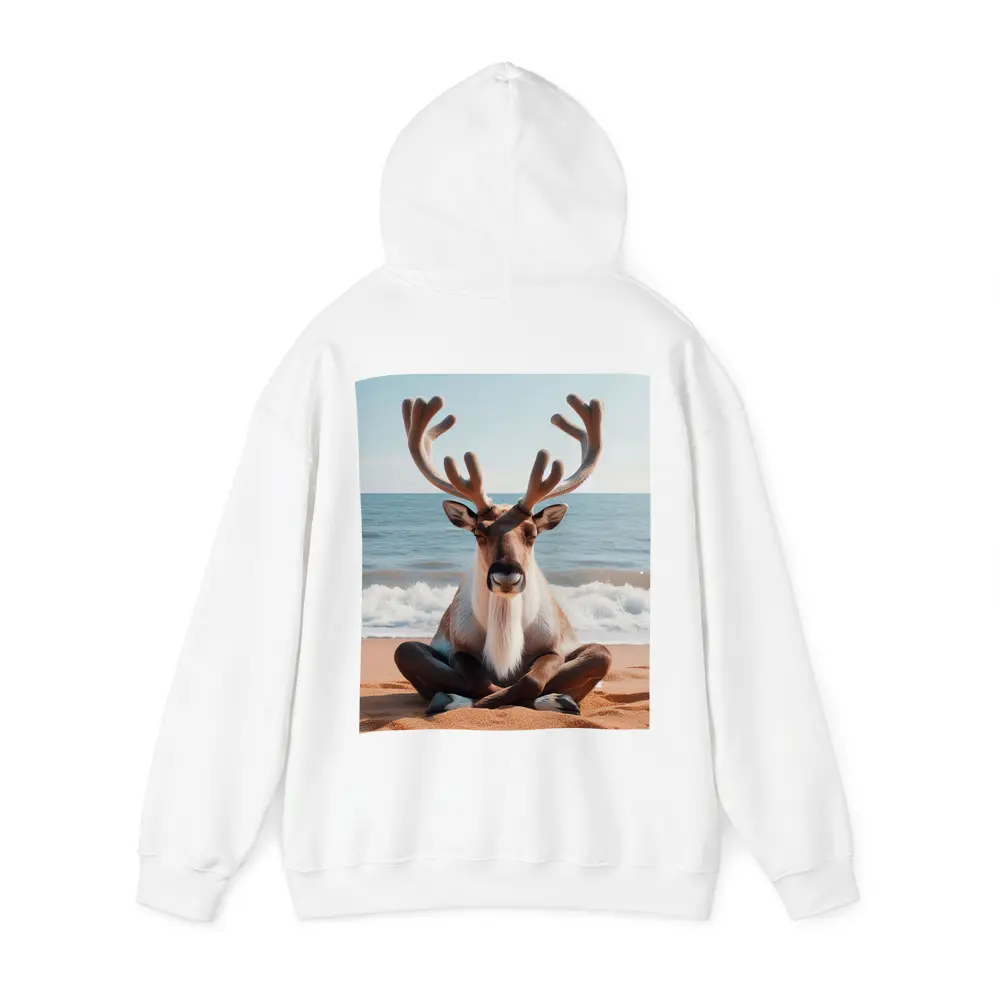 Reindeer Meditating on Sandy Ocean Beach – Hoodies