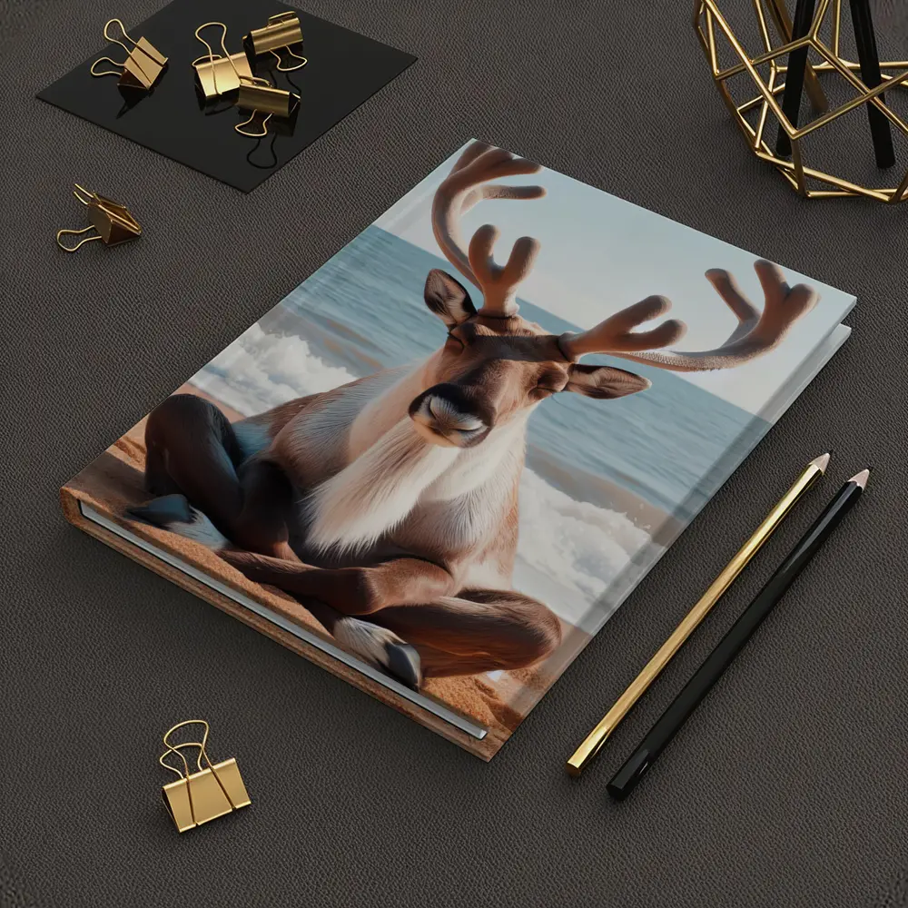 Reindeer Meditating on Sandy Ocean Beach – Notebooks