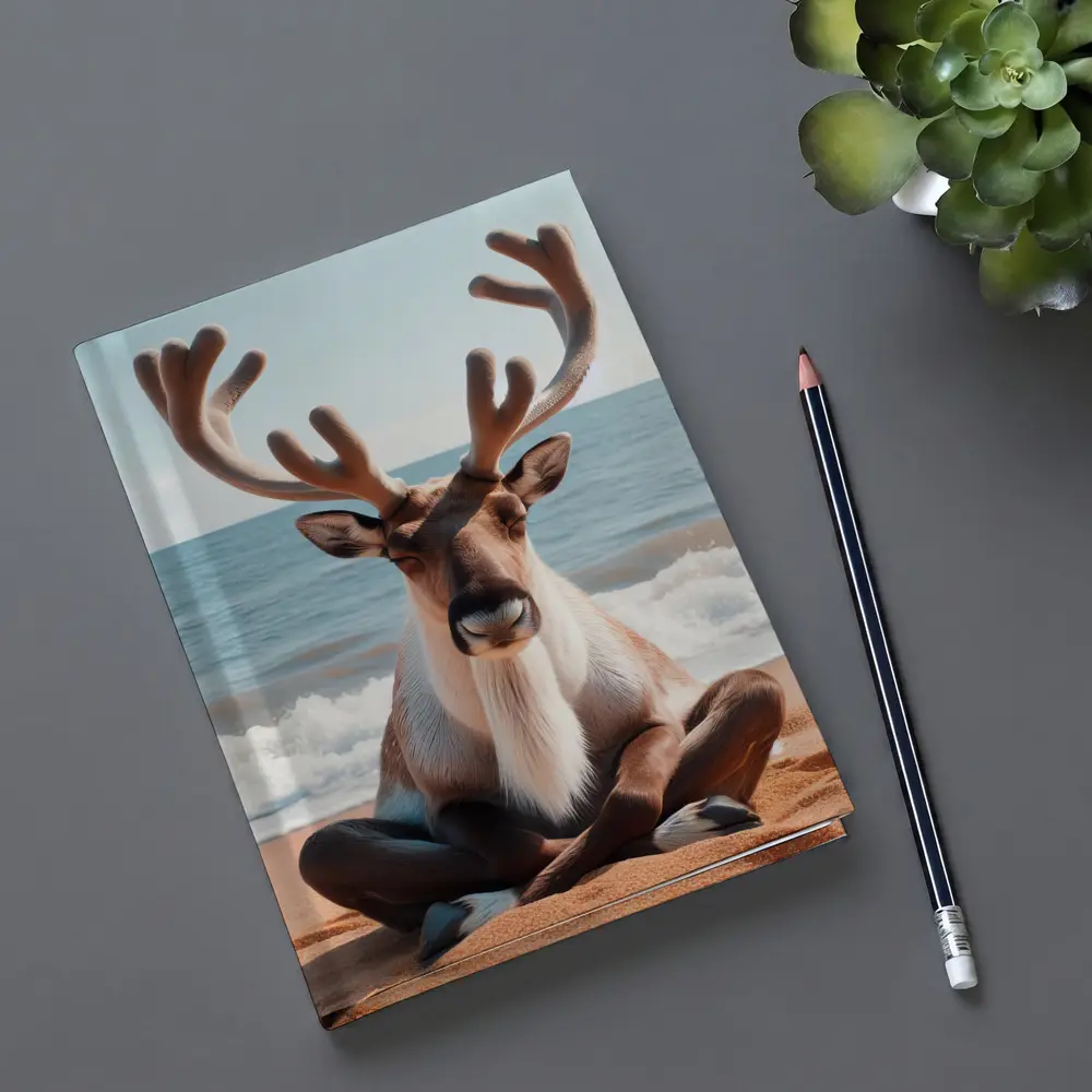 Reindeer Meditating on Sandy Ocean Beach – Notebooks