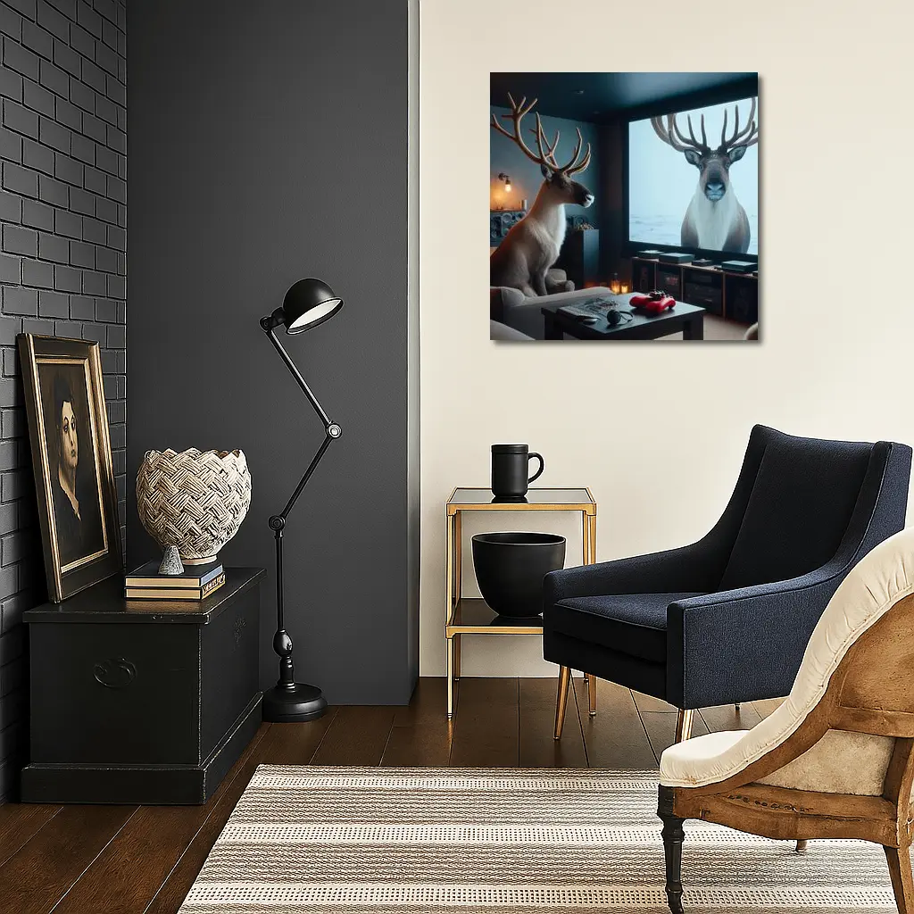 Caribou Watching Himself On Big Screen – Wall Art