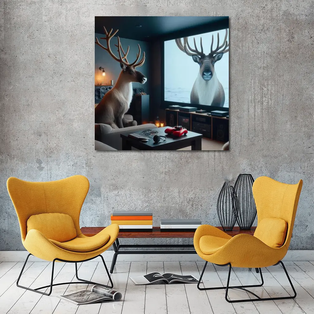 Caribou Watching Himself On Big Screen – Wall Art