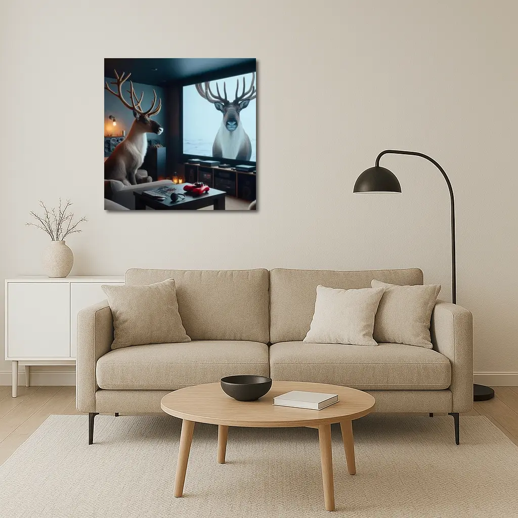 Caribou Watching Himself On Big Screen – Wall Art