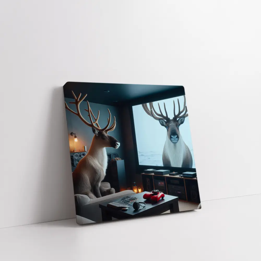 Caribou Watching Himself On Big Screen – Wall Art