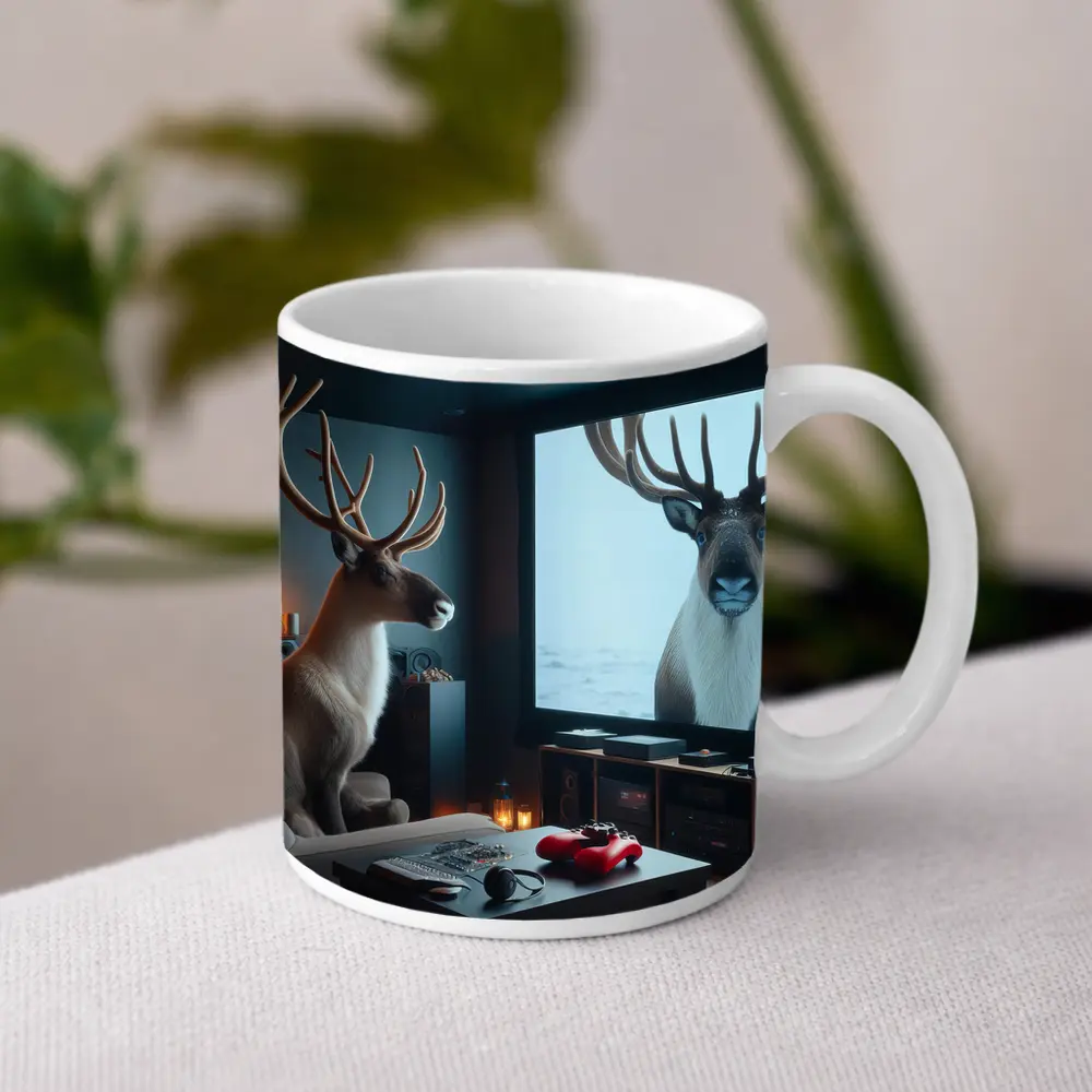 Caribou Watching Himself On Big Screen – Mugs