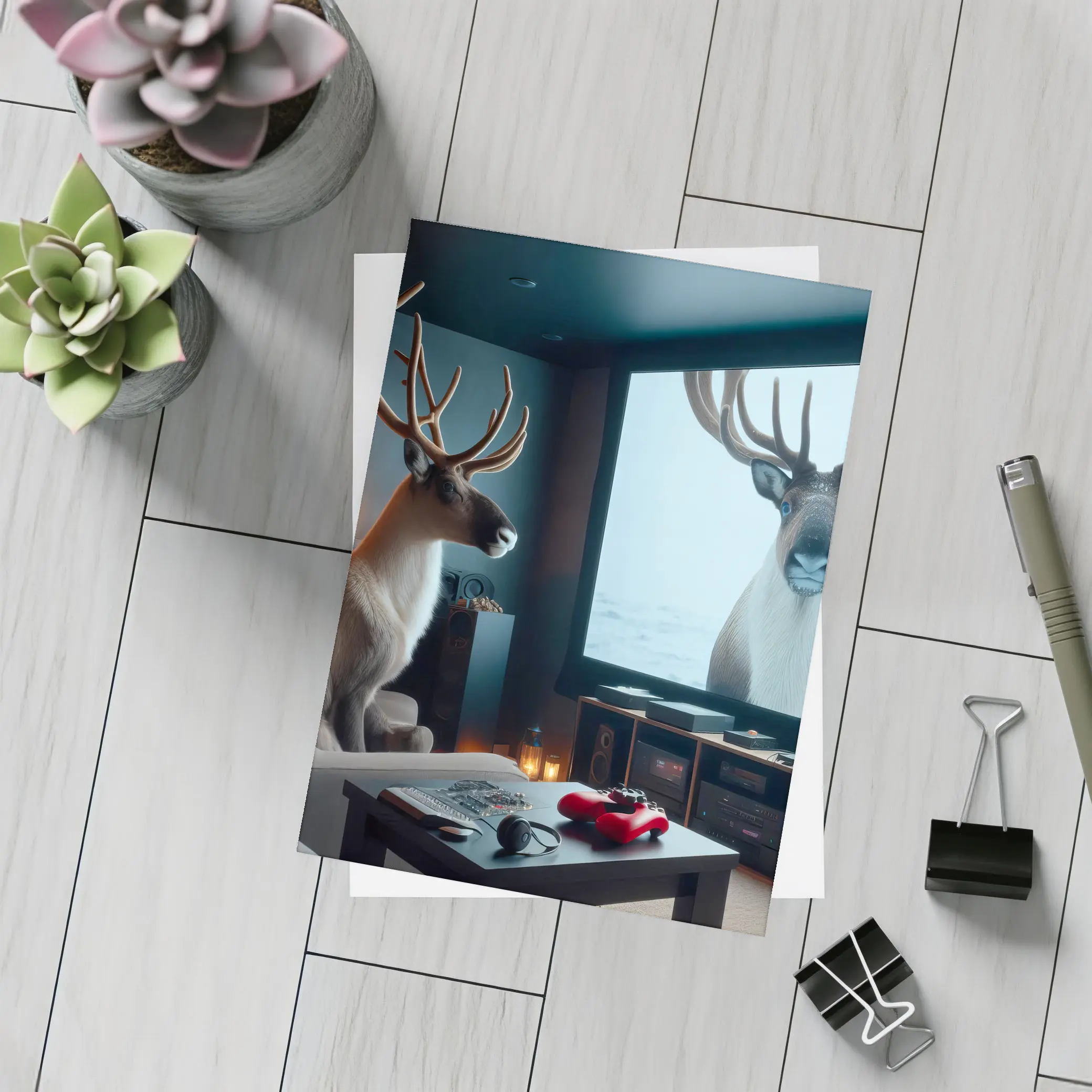 Caribou Watching Himself On Big Screen – Postcards