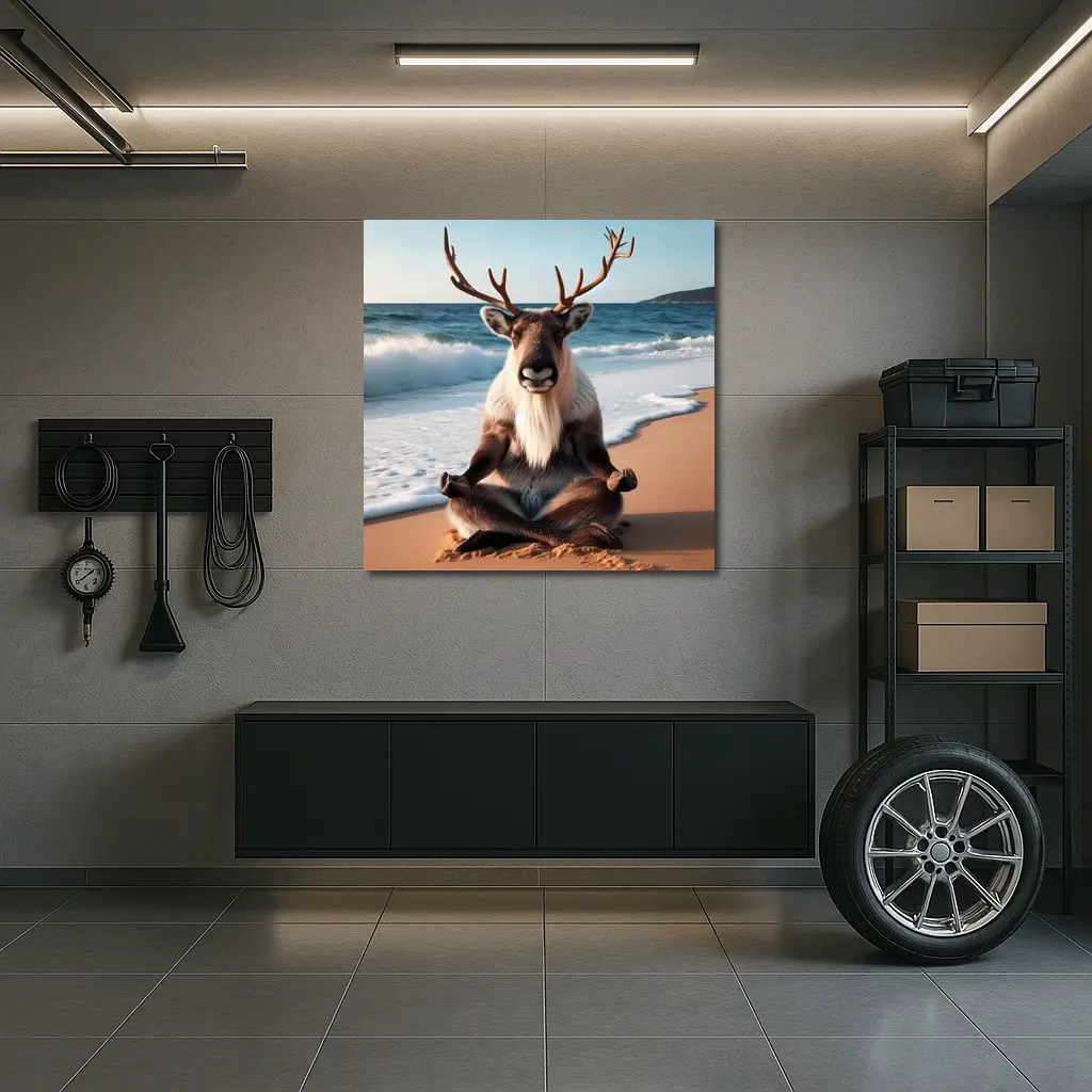 Reindeer Meditating on Sunny Beach – Wall Art