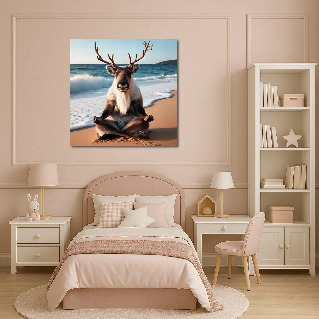 Reindeer Meditating on Sunny Beach – Wall Art