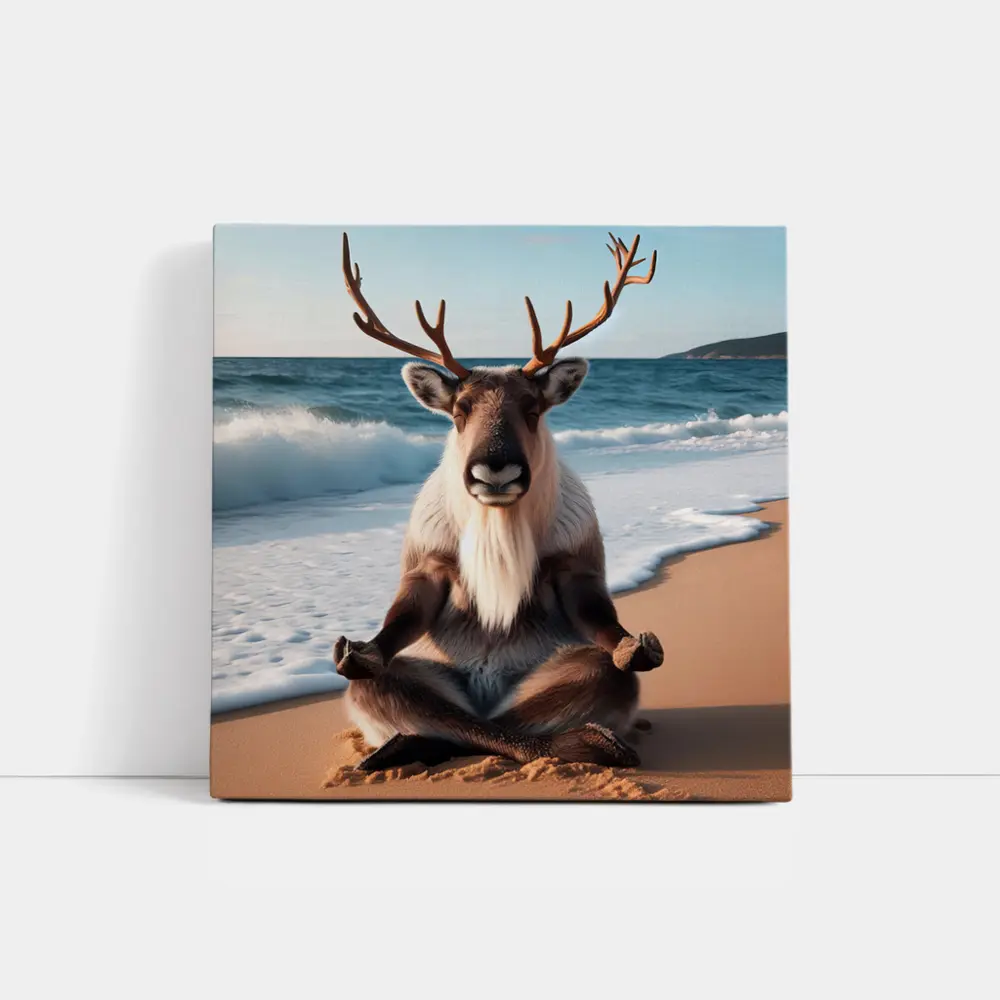 Reindeer Meditating on Sunny Beach – Wall Art