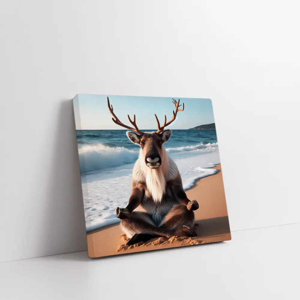 Reindeer Meditating on Sunny Beach – Wall Art