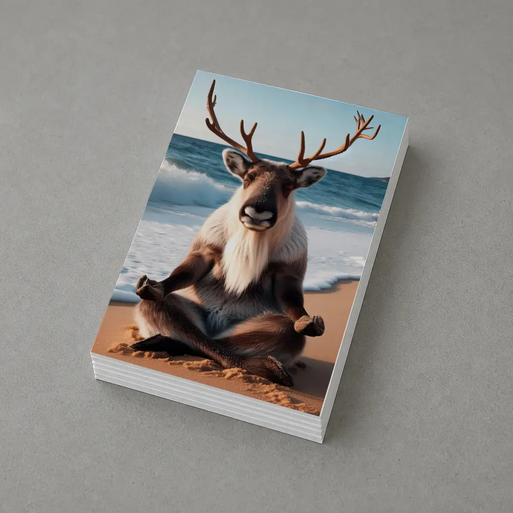 Reindeer Meditating on Sunny Beach – Postcards