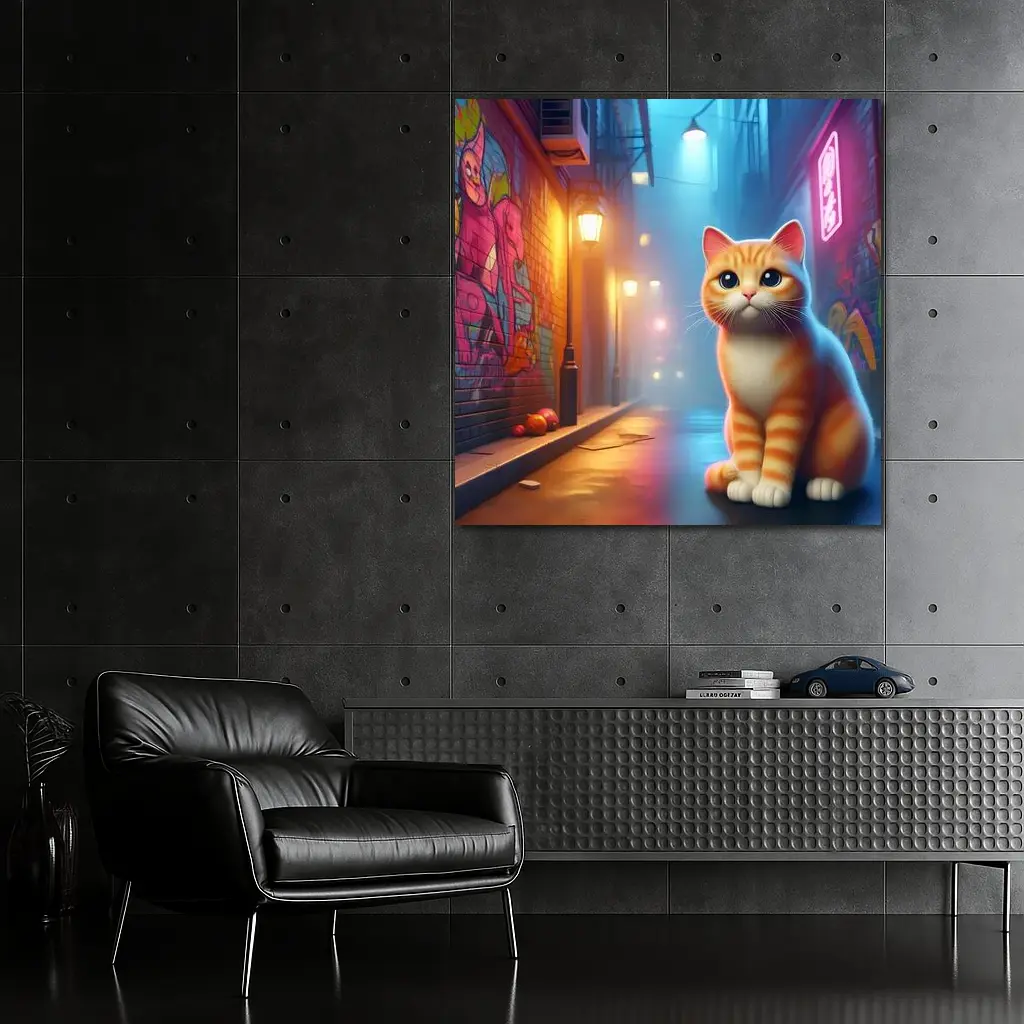 Orange Tabby Cat Neon Alley Graffiti Street – Wall Art