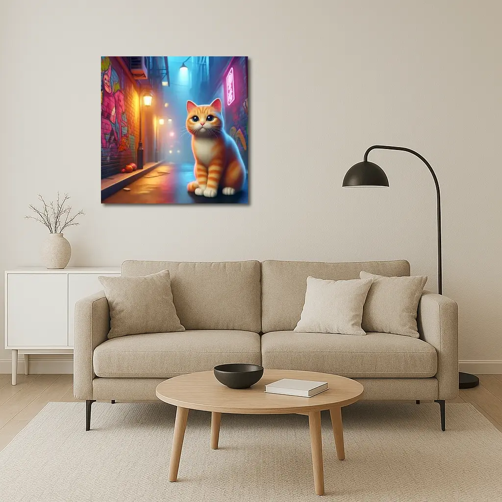 Orange Tabby Cat Neon Alley Graffiti Street – Wall Art