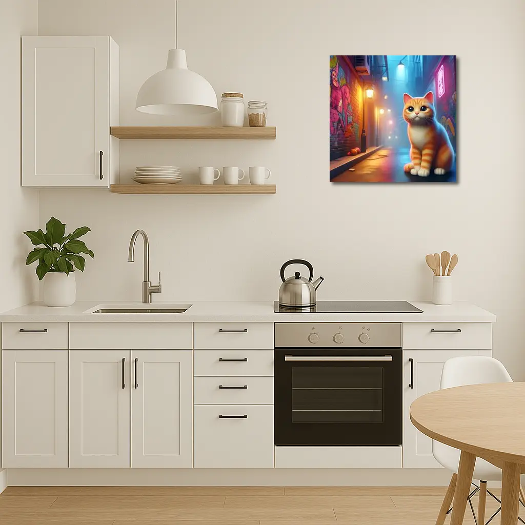 Orange Tabby Cat Neon Alley Graffiti Street – Wall Art